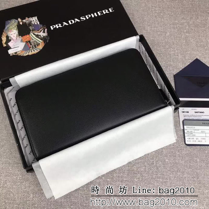 PRADA普拉達 經典款 十字紋牛皮 大號單拉鏈錢包 1M1188 DD1838